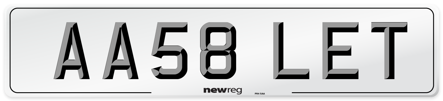AA58 LET Number Plate from New Reg